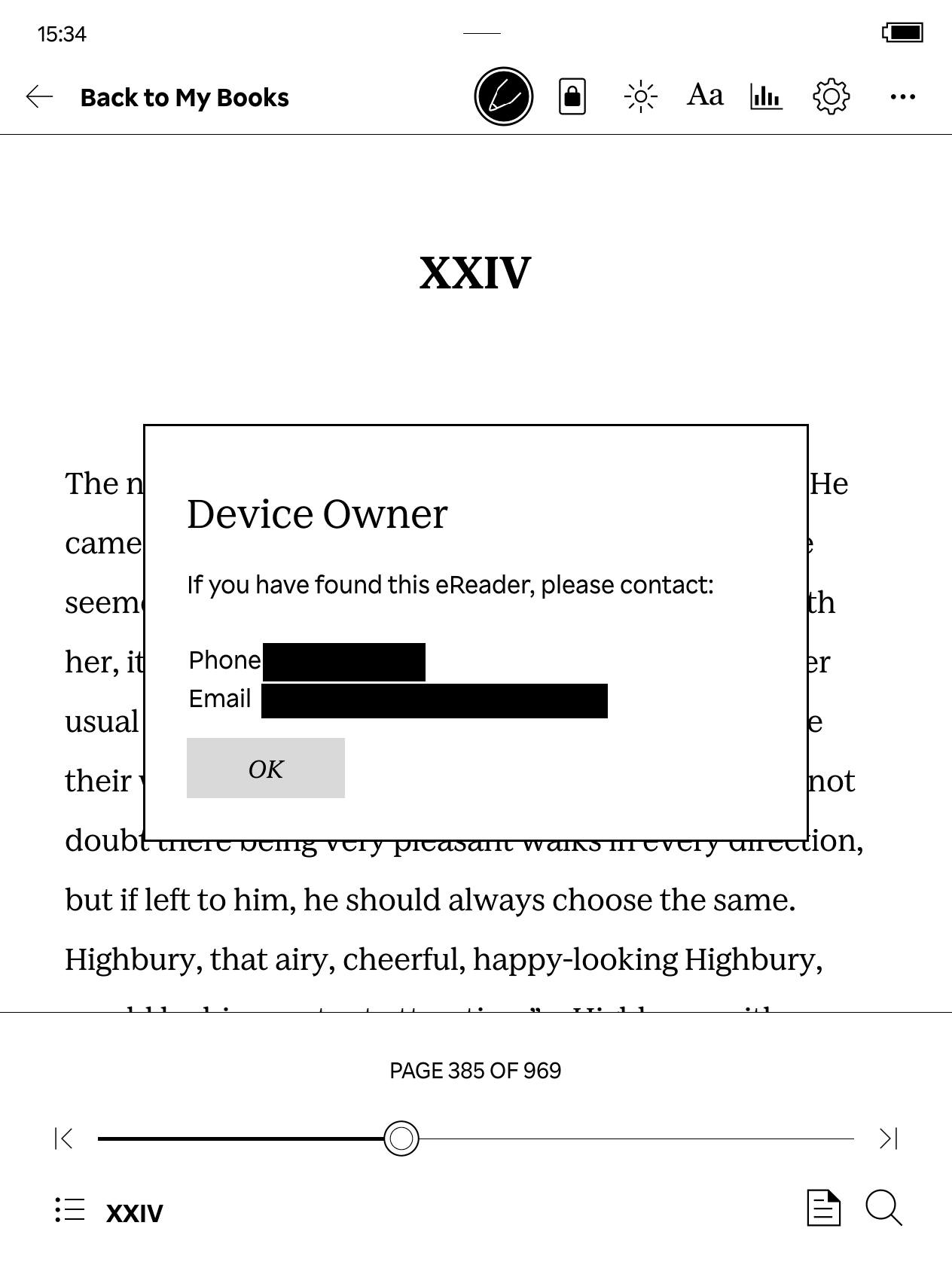 Kobo Libra Colour popup showing device owner info
